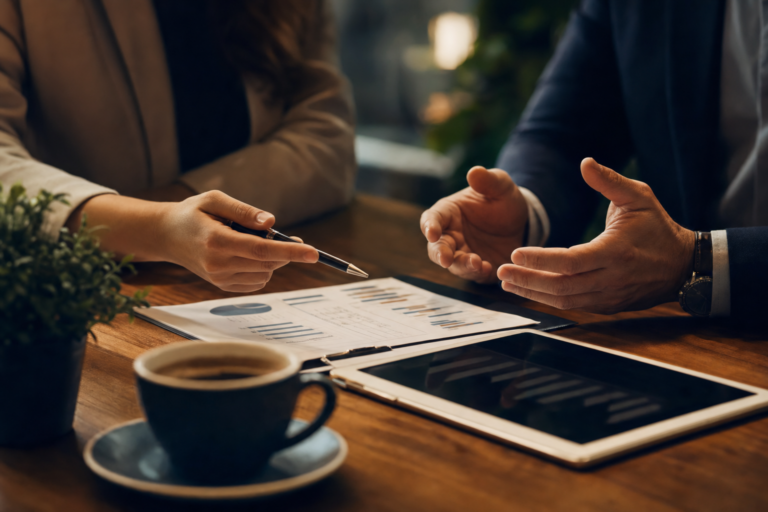 An accountant reviewing financial documents with a client